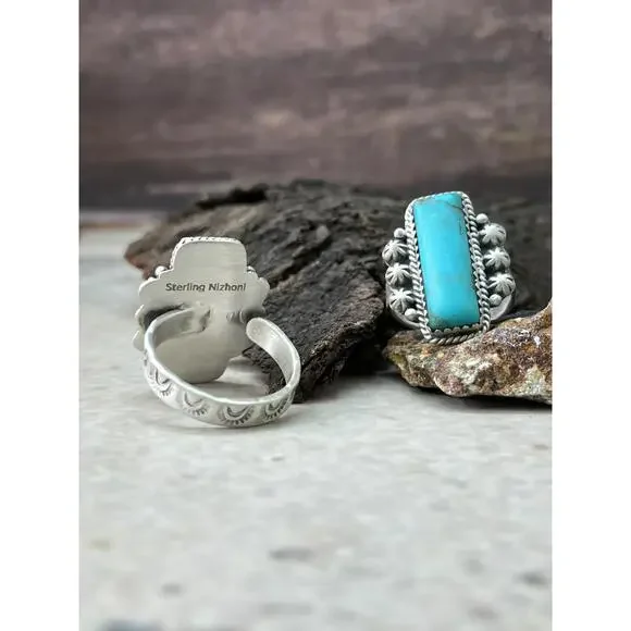 Handmade Sterling Silver Blue Turquoise Adjustable Ring "Signed Nizhoni" - Picture 5 of 5